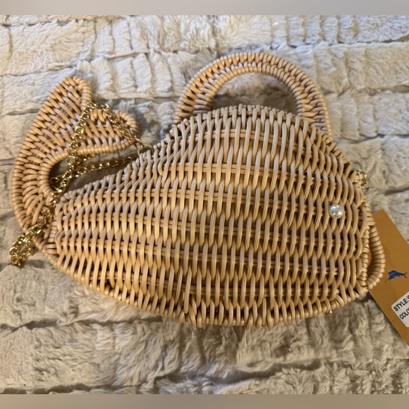 Brand new Tommy Bahama Wicker Woven Whale Crossbody Purse gold chain Clutch Bag - Picture 2 of 7